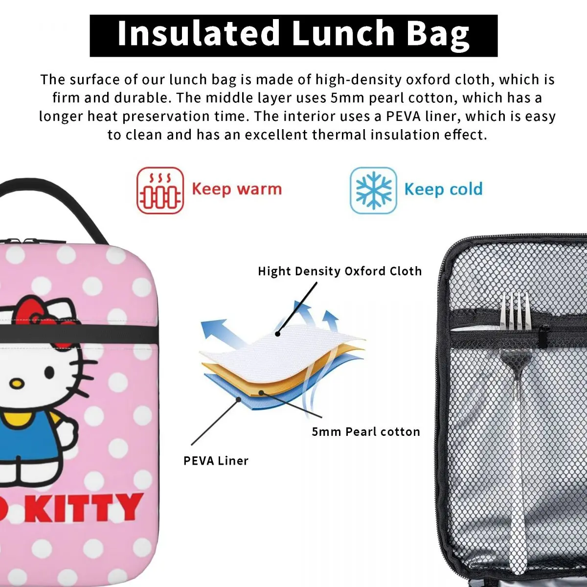 Boîte à lunch rose Hello Kitty Cats, accessoires de dessin animé, boîte de rangement des aliments, refroidisseur thermique multifonction, boîte à bento pour l'école