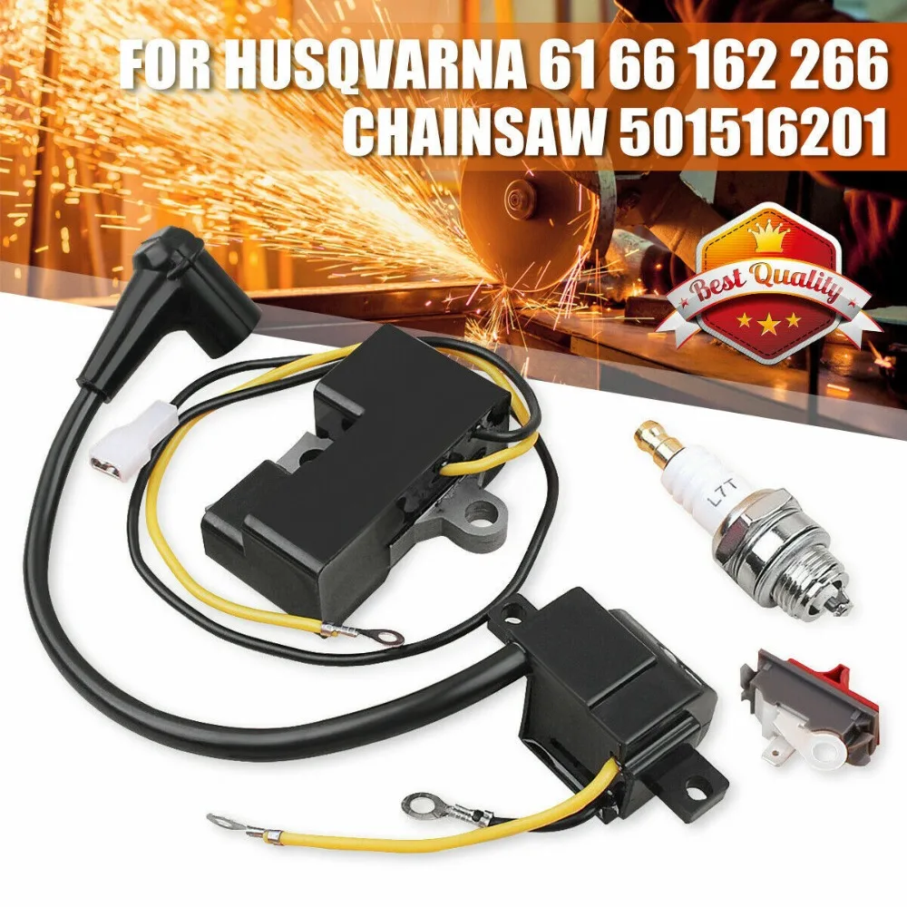 

2 Parts OEM Ignition Coil Module Kit Chainsaw Spare Parts Spark Plug Set for Husqvarna 61 66 162 266 Chainsaw 501516201