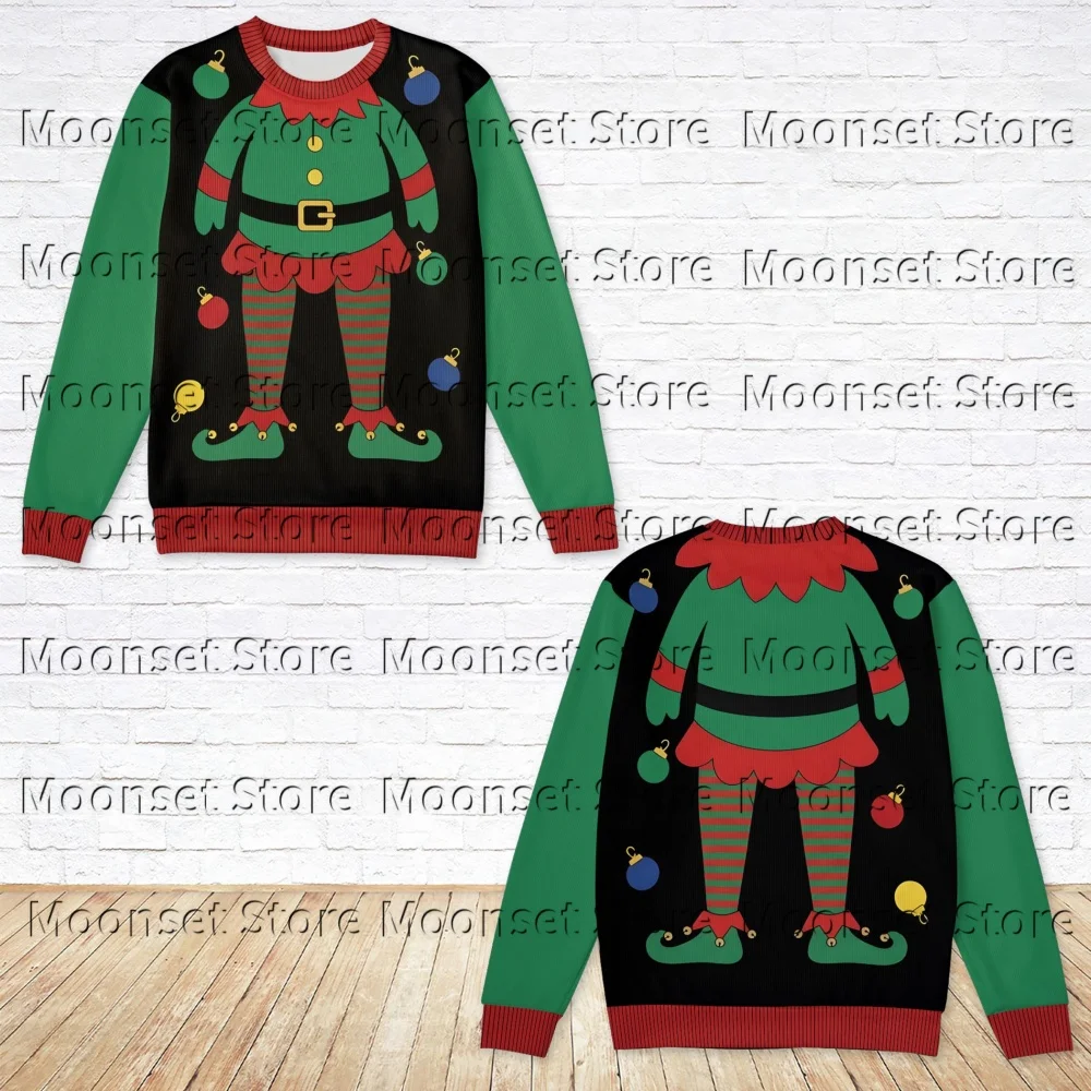 Women Christmas Crew Neck Sweatshirt Multiple Styles Elf Santa Snowman Gingerbread Print Long Sleeve Pullover Kids Casual Tops