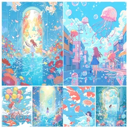 Hand Painting Summer Dream Water World Landscape Painting By Numbers Kit DIY Artwork Canva Art Home Decoration Gift