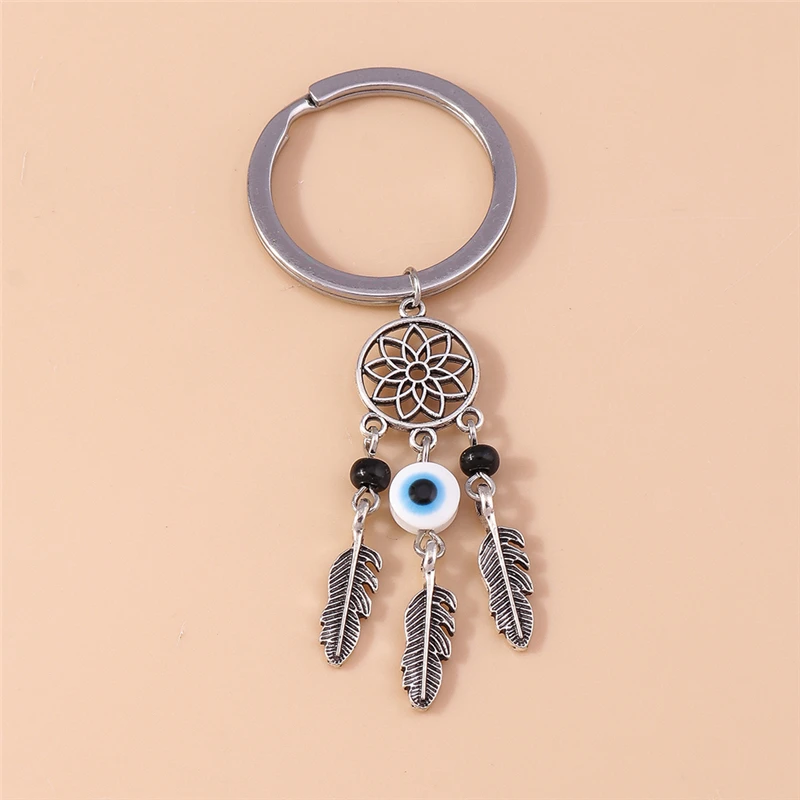 Retro Metal Turkish Luck Evil Eye Keychain Hamsa Hand Key Ring Pendants for Car Key Holder Handbag Decor Jewelry Gifts