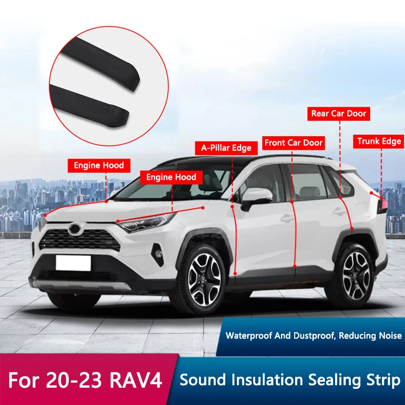 QHCP Car Engine Hood Seal Strip Door Trunk A Pillar Rubber Sealing Strips Trims Soundproof For Toyota RAV4 2020-2023 Accessories