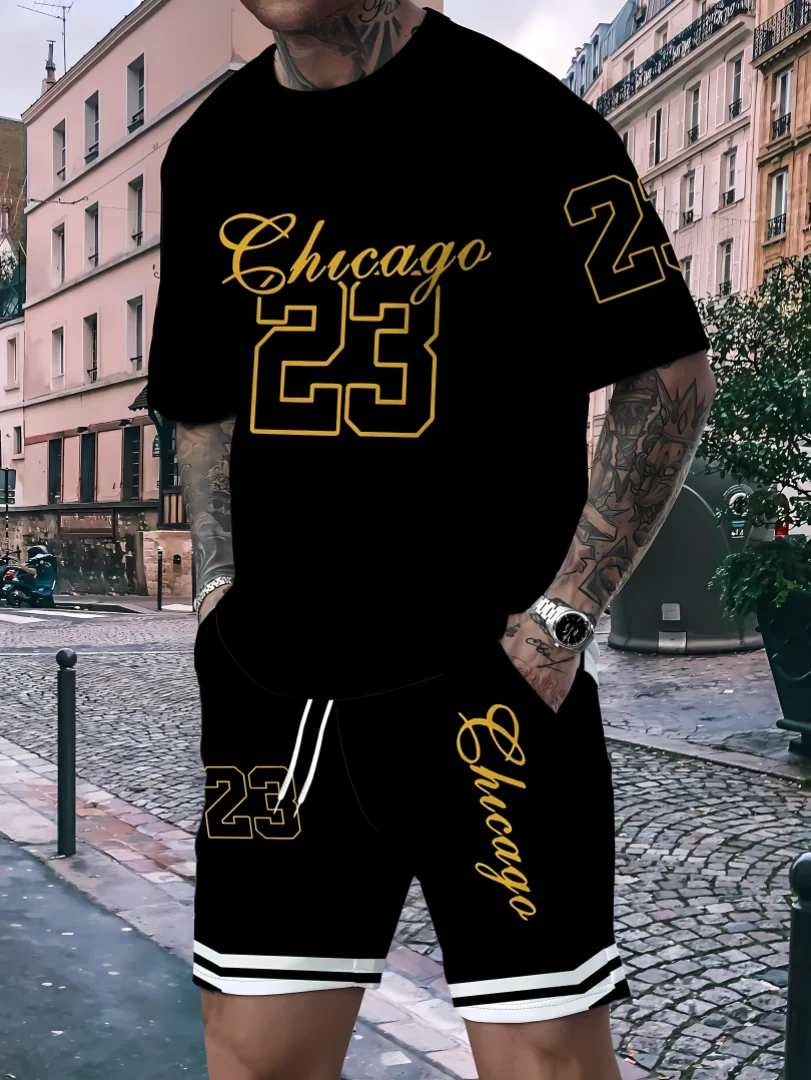 

Летняя мужская одежда, спортивная футболка, комплект с шортами, дышащие, быстросохнущие, уличные мужские повседневные модные свободные спортивные комплекты с круглым вырезом