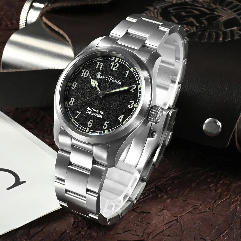 San Martin Pilot Watch 37mm Simple Military Style 8215 Automatic Mechanical Wristwatch Mens Watches 10 Bar Sapphire Luminous