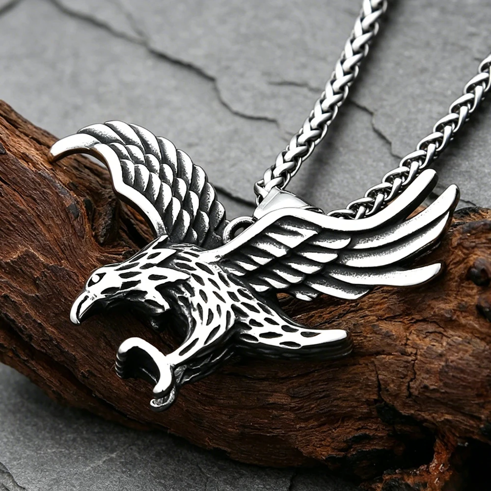 Eagle Wings Pendant Necklace Unisex Vintage Stainless Steel Freedom Protection Talisman Daily Wear Jewelry Gift Dropshipping