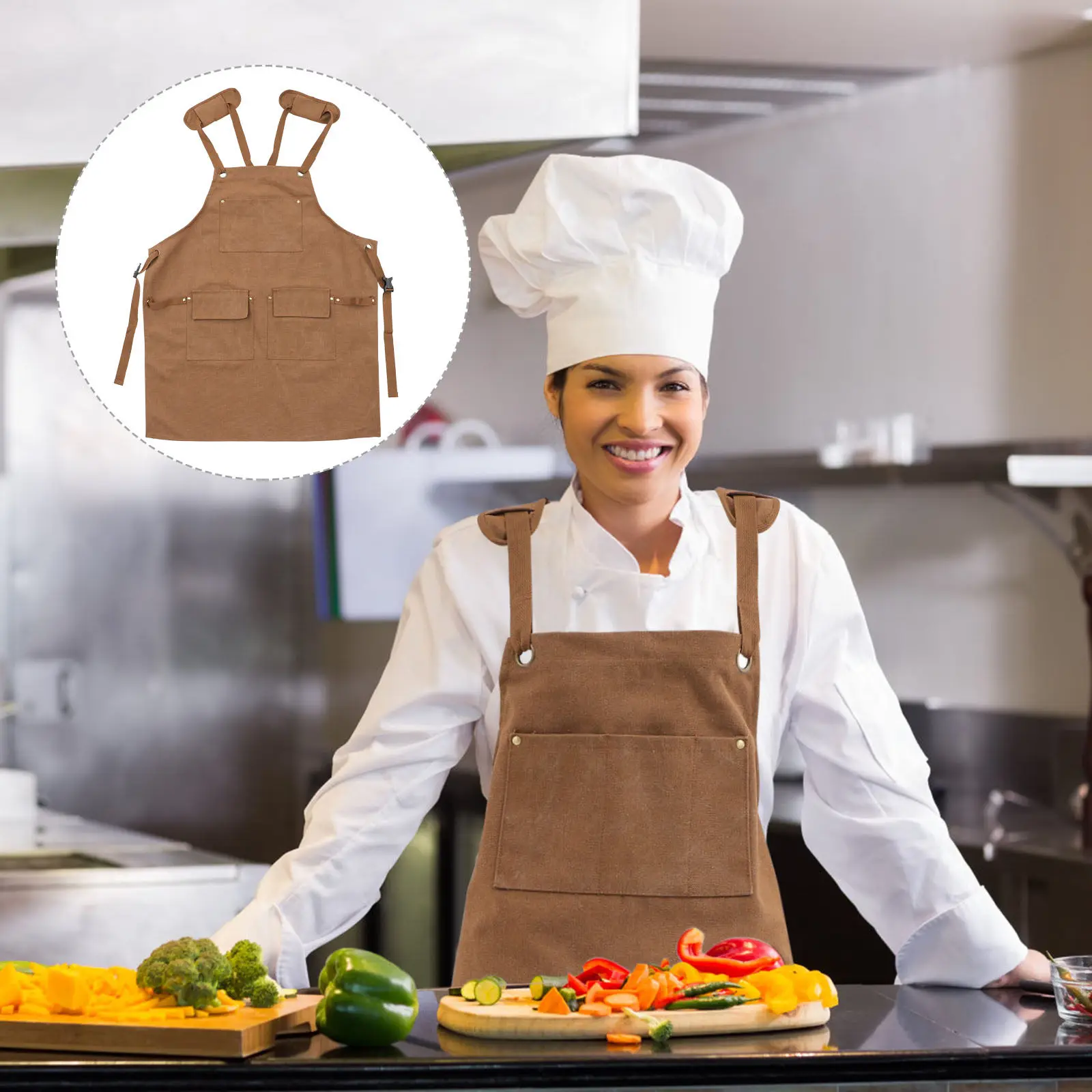 

Thickened Washable Canvas Apron for Hair Stylist Chef Salon Barber Cross Back Adjustable Unisex with 5 Tool Pockets Waterproof