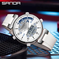 SANDA Men Watch Quartz Sports Watches Fashion Small Dial Men Watches Digital Dual Display Women Military Waterproof Wrist Watch