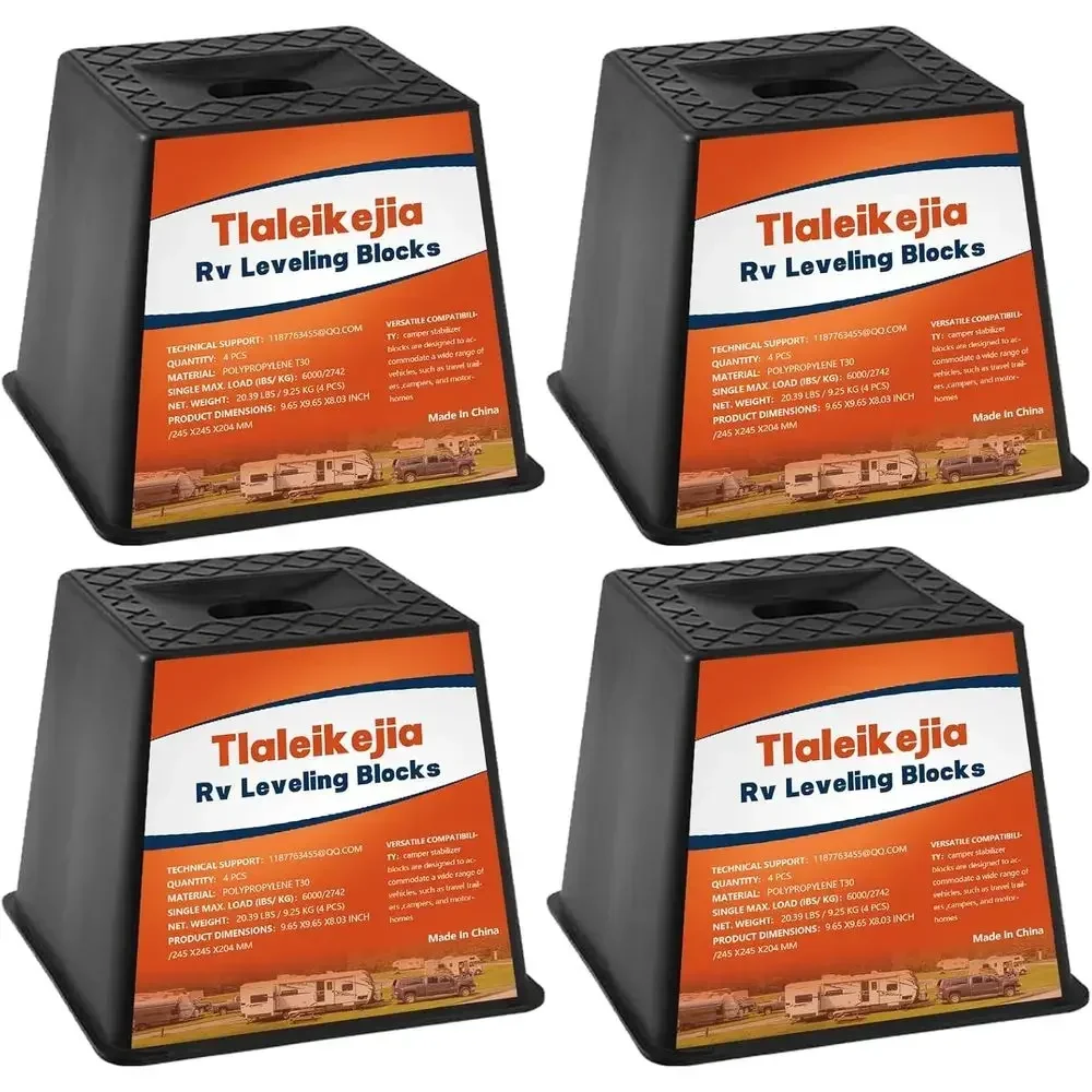 Trailer Jack Block, RV Leveling Blocks, 6000 lbs Capacity, Set of 4, Polypropylene RV Camper Stabilizer Blocks, Stackable Leveli
