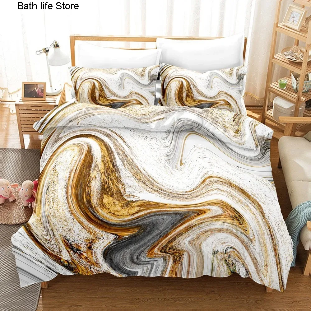 Gold White Marble Bedding Set Texture Duvet Cover Sets Adult Luxury Comforter Bed Linen Twin Queen King Single Size Dropshipping