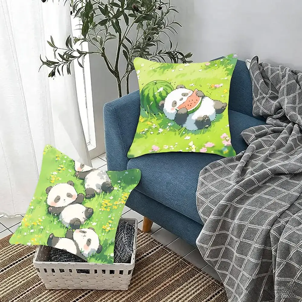 Adorable Minimalist C-Cute Hand-Drawn Panda Cushion Cover Fluffy velvet Nordic style plush Living room sofa decorative