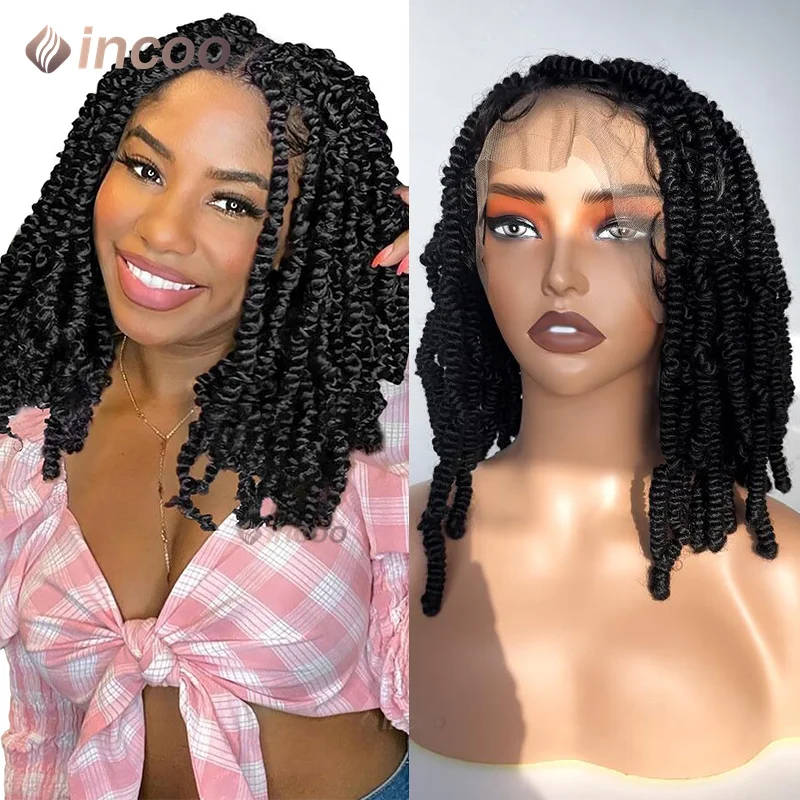 

12" Spring Twist Wigs Synthetic Braided Wigs Full Lace Wig Short Bob Box Knotless Lace Twist Braids Wigs Passion Twist Braid Wig