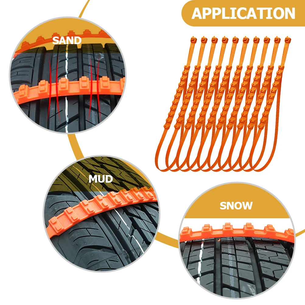 10 Pcs Car Snow Chains Tire for Cars Non-slip Zip Tie Pickup Trucks Passenger Plastic