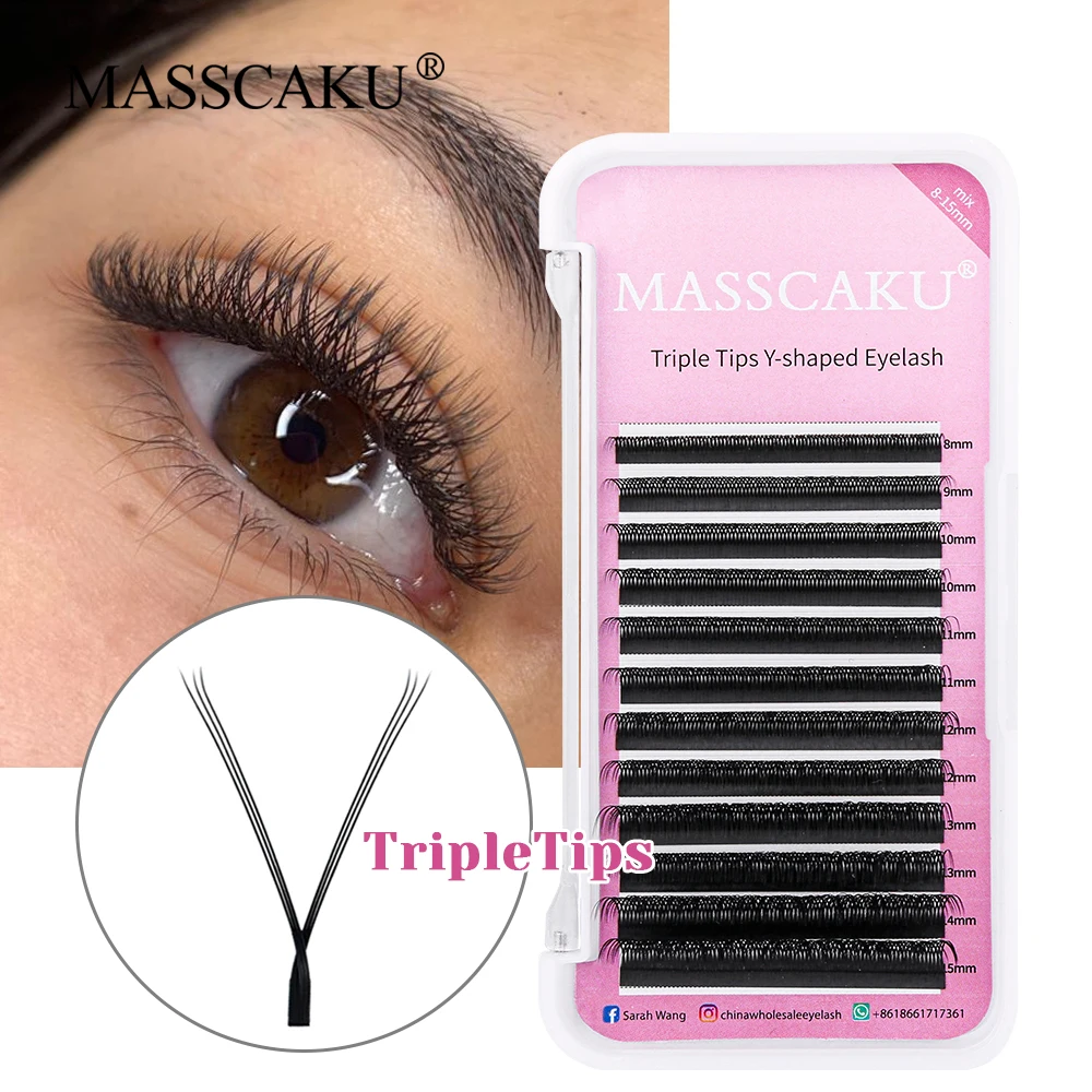 

High Quality MASSCAKU 8-15mm and Mix Size Natural Looks YY Style Eyelash C/D Curl Fluffy Matte Black Rapid Grafting Y Shape Lash