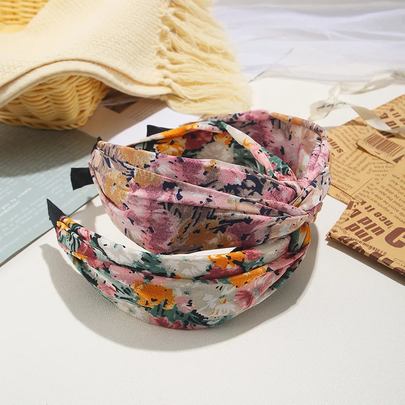 New French Retro Style Cross Hair Band Wide Edge Fabric Headband Fashion Literary Headband Hair Clip Hair Accessories Woman