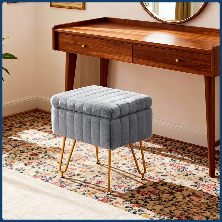 

Ins Style Vanity Stool with Storage - Light Luxury Makeup Chair, Creative Storage Ottoman & Manicure Stool, foot stool furniture