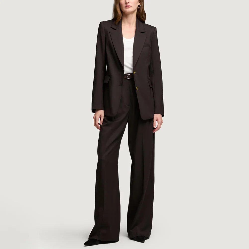 Dark Brown Women Suits 2 Piece Chic Notch Lapel Single Breasted Female Clothing Wedding Party Daily Office Work Pants Sets