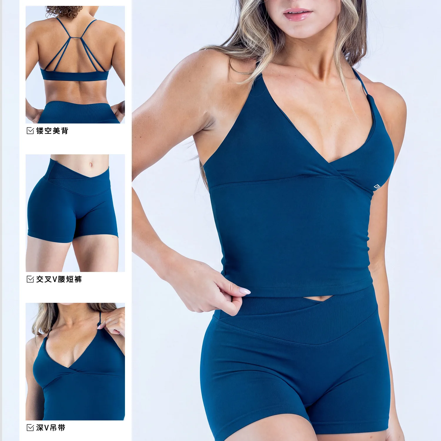LOGO Women Cami Tank Top Crossover V‑Neck Multi Thin Straps Back Cutout 4‑Way Stretch Breathable Gym Workout Sports Fitness Top image 3