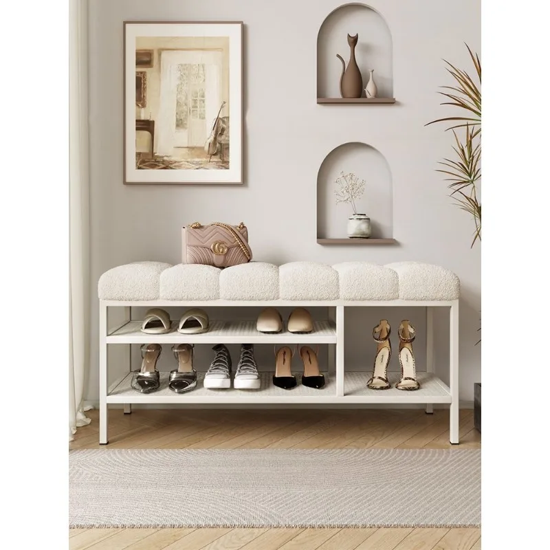 

Cream style Nordic shoe changing stool for household doorstep can sit in shoe cabinet light luxury wear shoe stool in the foyer