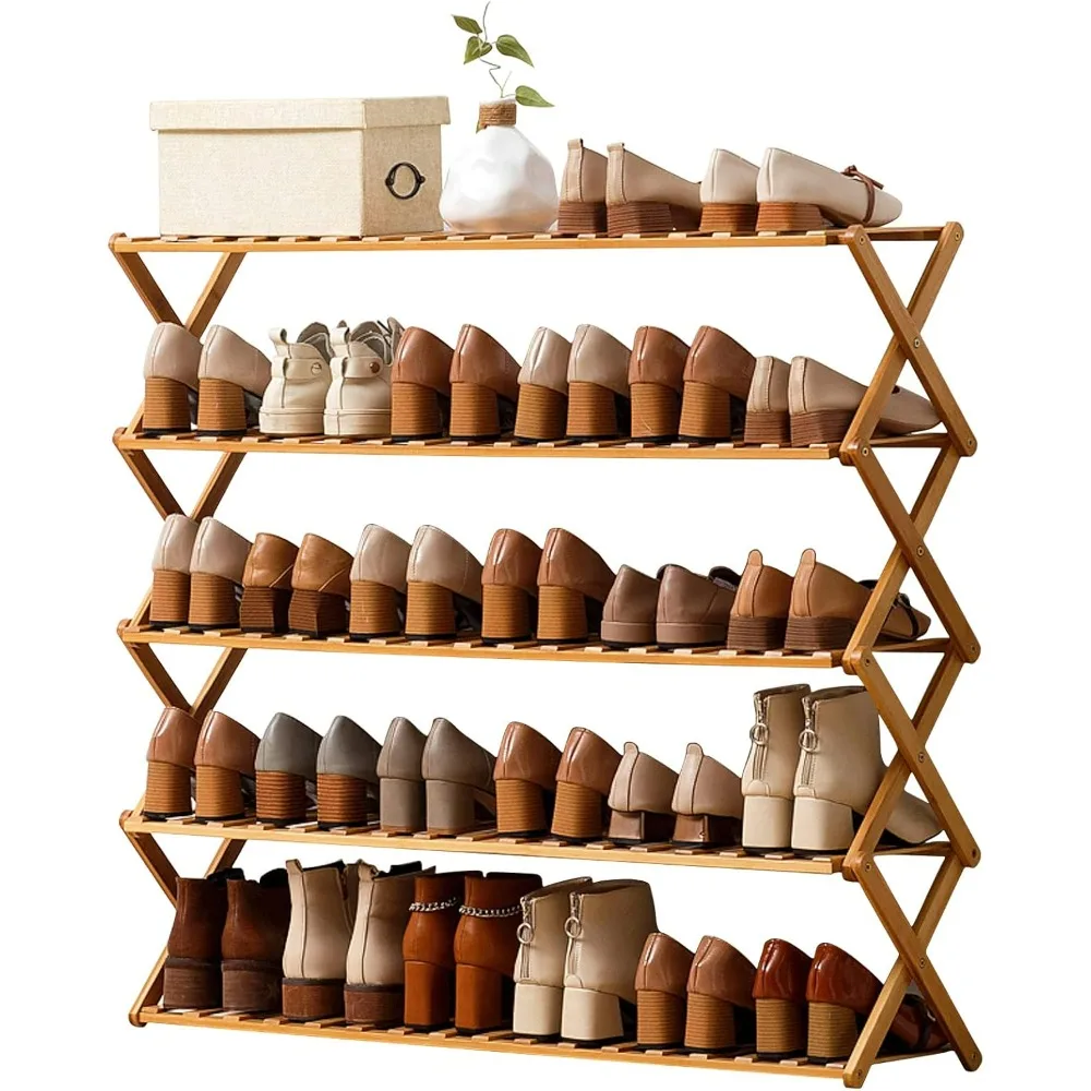 

Free Standing Shoe Racks for Closet, Shoe Shelf Bamboo Shoes Rack for Bedroom, Closet Living Room Organizer（5 Tier）