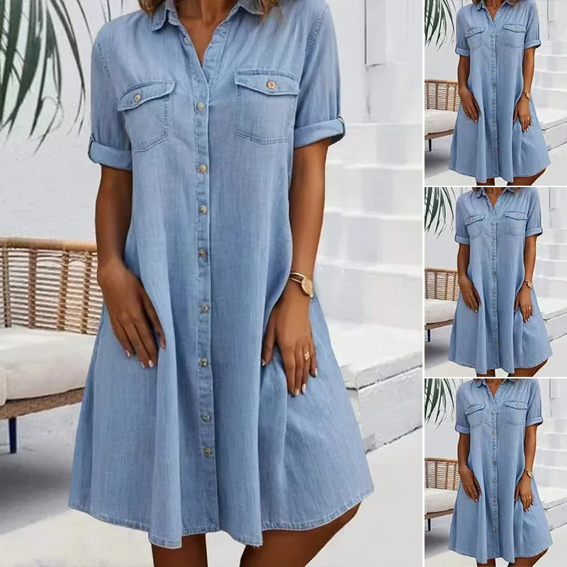 

2025 Hot-selling Design Five-quarter Sleeve Loose Denim Large-size Women's Slim-fit Dress Europe and America