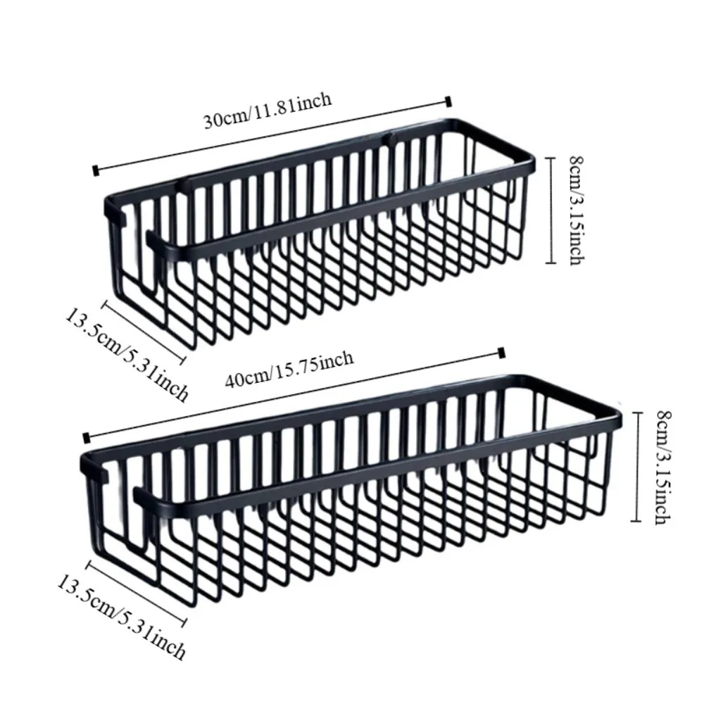 Wall Mounted Bathroom Storage Rack Drainable Punch Free Cosmetics Storage Rack Rectangular Black/White Bathroom Storage Shelf
