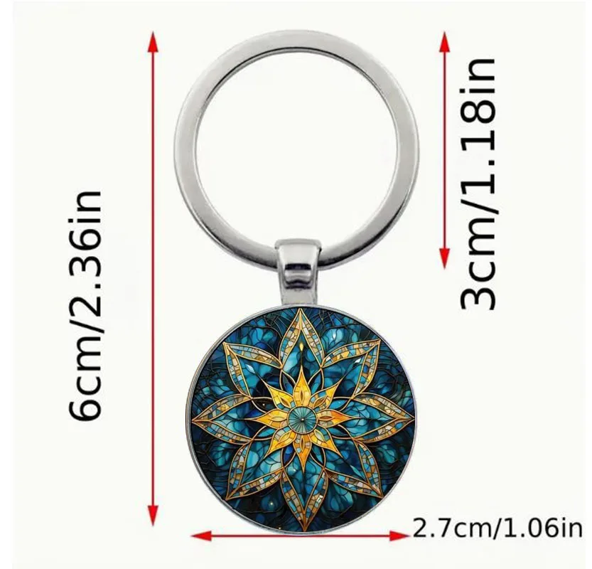 Picture 3: 1pc Retro Style Datura Mandala Keychain, Fun Themed Accessory, Artistic Gift For Sea Lovers