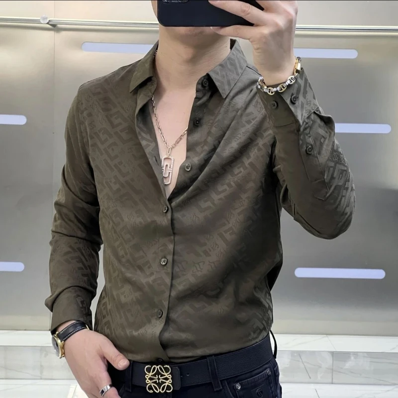 Spring Autumn New Fashion Turn-down Collar Long Sleeve Printing Letter Blouse Men\'s Clothing Simplicity Trend Korean Thin Shirts