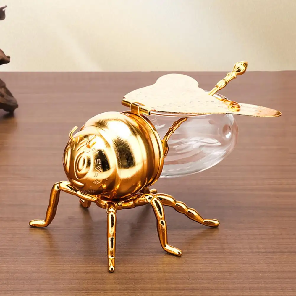 Bee Shaped Honey Jar Seasoning Jar with Spoon Tabletop Syrup Dispenser Jar Kitchen Teas Condiments Oil Storage Home Decor