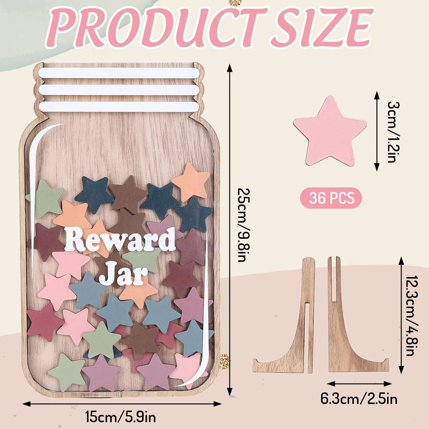 

1Kit New Wooden Star Jar Children's Reward System Jar Wooden Crafts Ornament Motivation Tool Desktop Decoration Discipline Jar