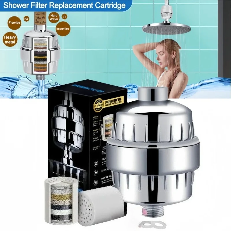 

15/20 Stages High Output Shower Head Filter Hard Water Softener Replaceable Cartridges Removes Chlorine Fluoride