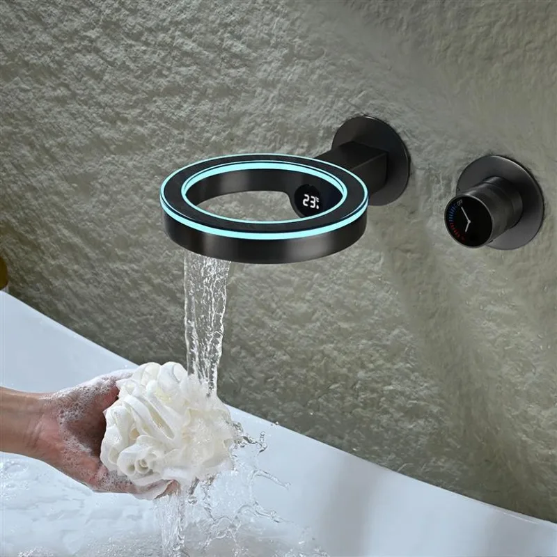 2025 Modern Wall Mounted Single Handle Solid Brass Basin Faucet Bathroom Sink Tap Waterfall Style High Flow Rate