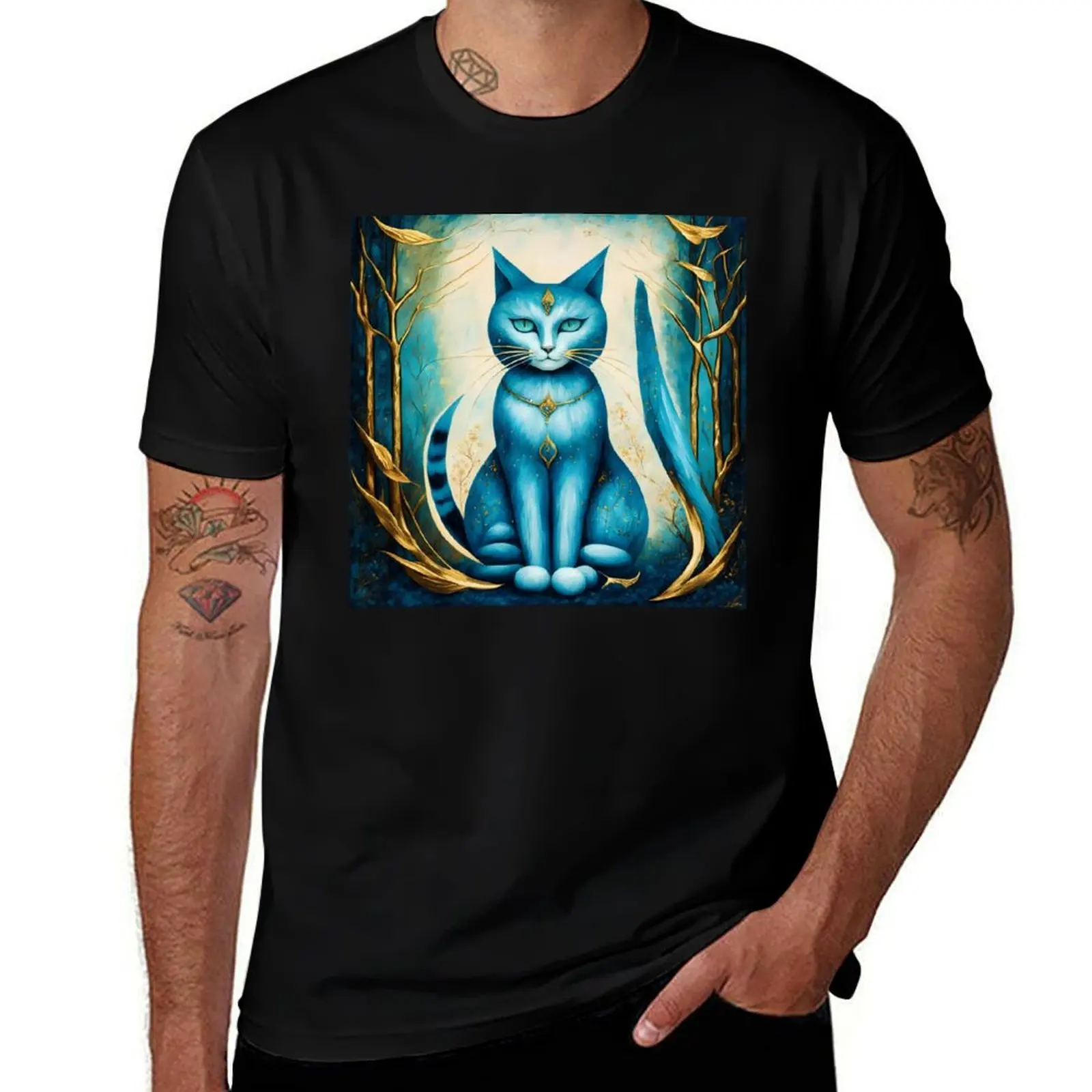 Pretty cat. T-Shirt summer tops designer shirts blue archive men t shirts