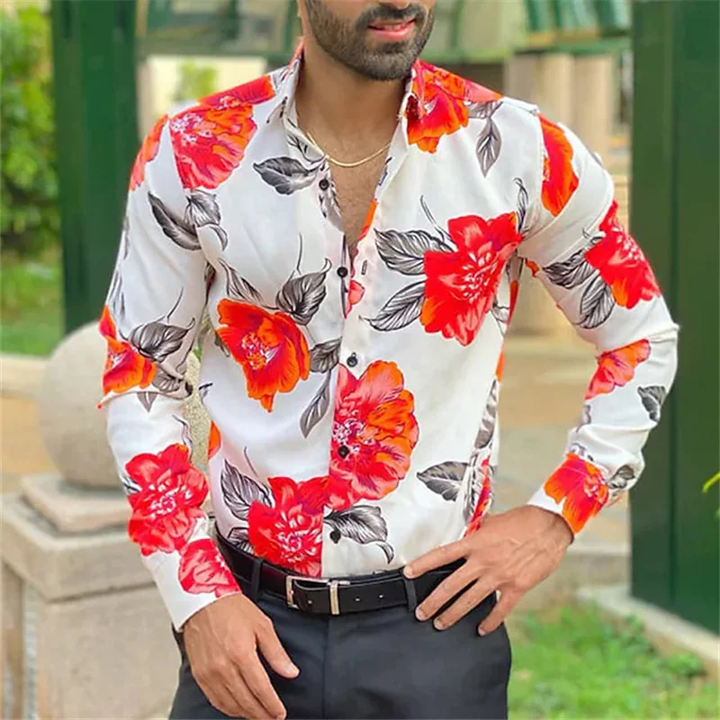 Noble ball business shirts men\'s shirts flowers 3D printed shirts casual long-sleeved button clothing fashion summer S-6XL