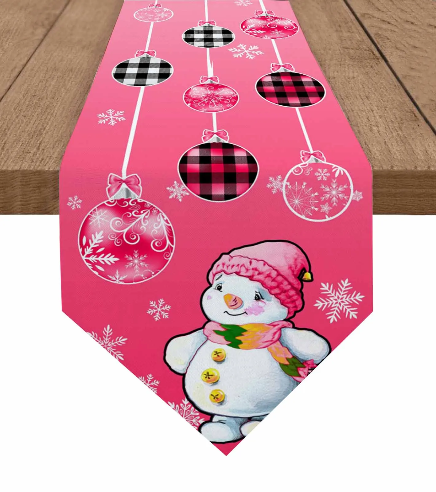 

Winter Ball Pink Snowman Table Runner Cover Cotton Linen Wedding Table Decor Tablecloth Kitchen Decor