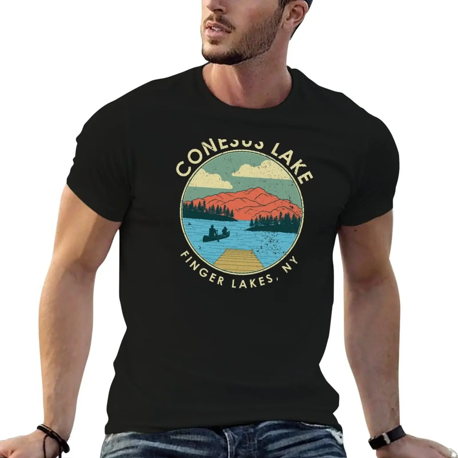 

Finger Lakes NY New York Conesus Lake product T-Shirt cute tops vintage graphic tee man clothes plain white t shirts men