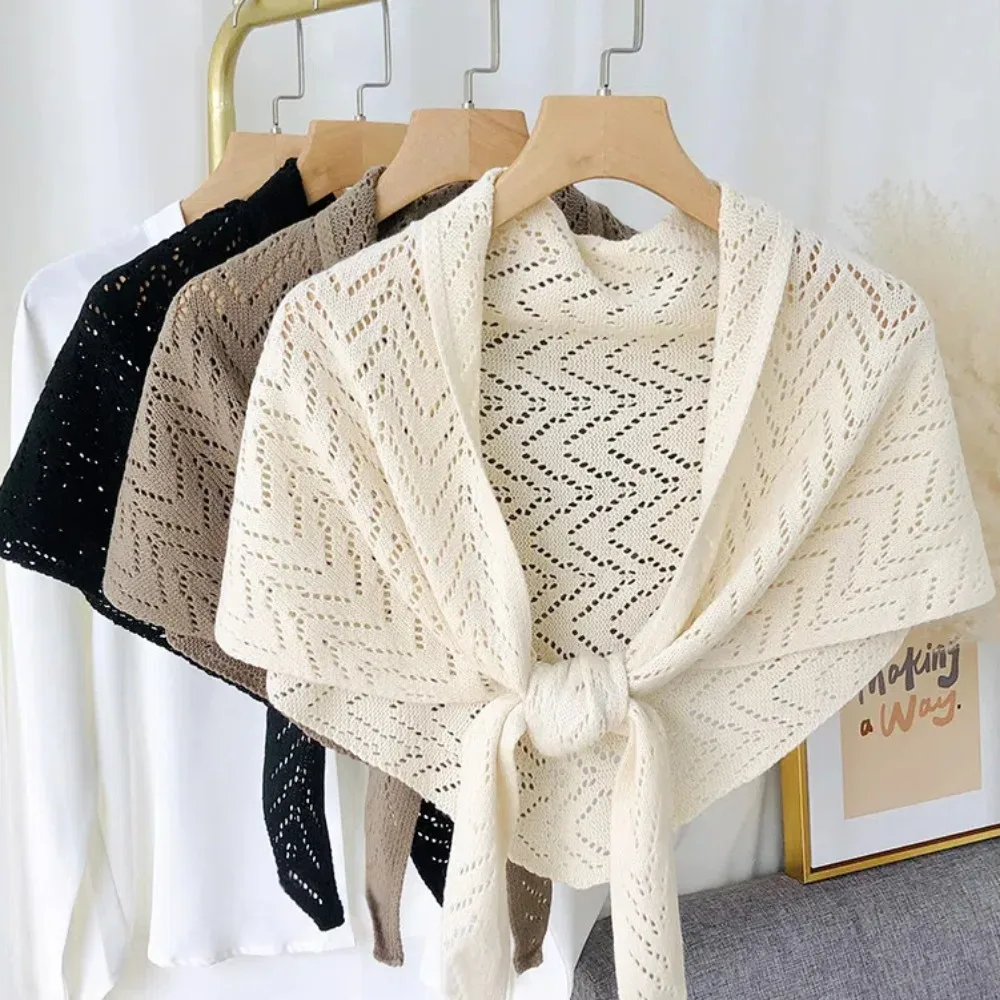 Triangle Shape Striped Cutout Cape Terylene Warp Knitting Sun Protection Cape Korean Style Cloak Stripe Knitted Shawl Spring