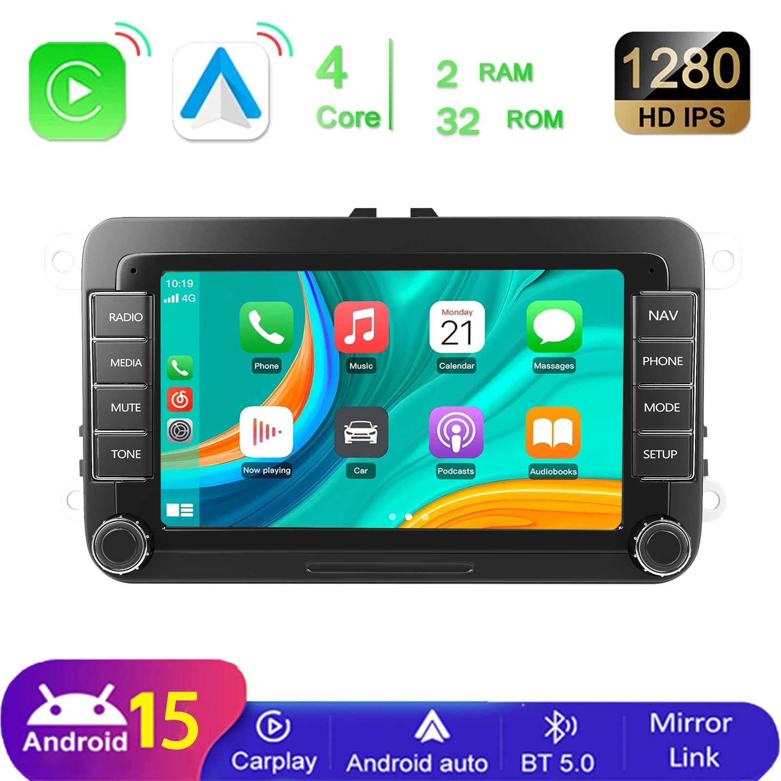 7 "9" CarPlay Android autoradio voor Volkswagen VW Golf Passat JETTA Skoda SEAT 2din GPS autoradio systeem