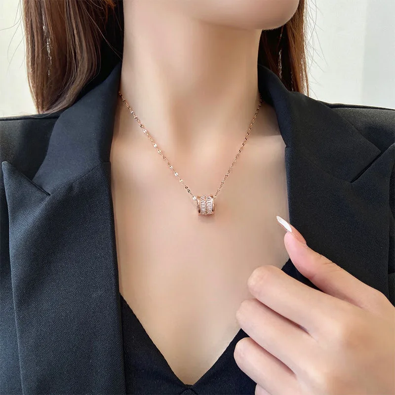 3 Colors Luxury Lucky Beads Pendant Stainless Steel Necklaces For Women Sparkly Zircon Crystal Sexy Female Neck Chain Jewelry