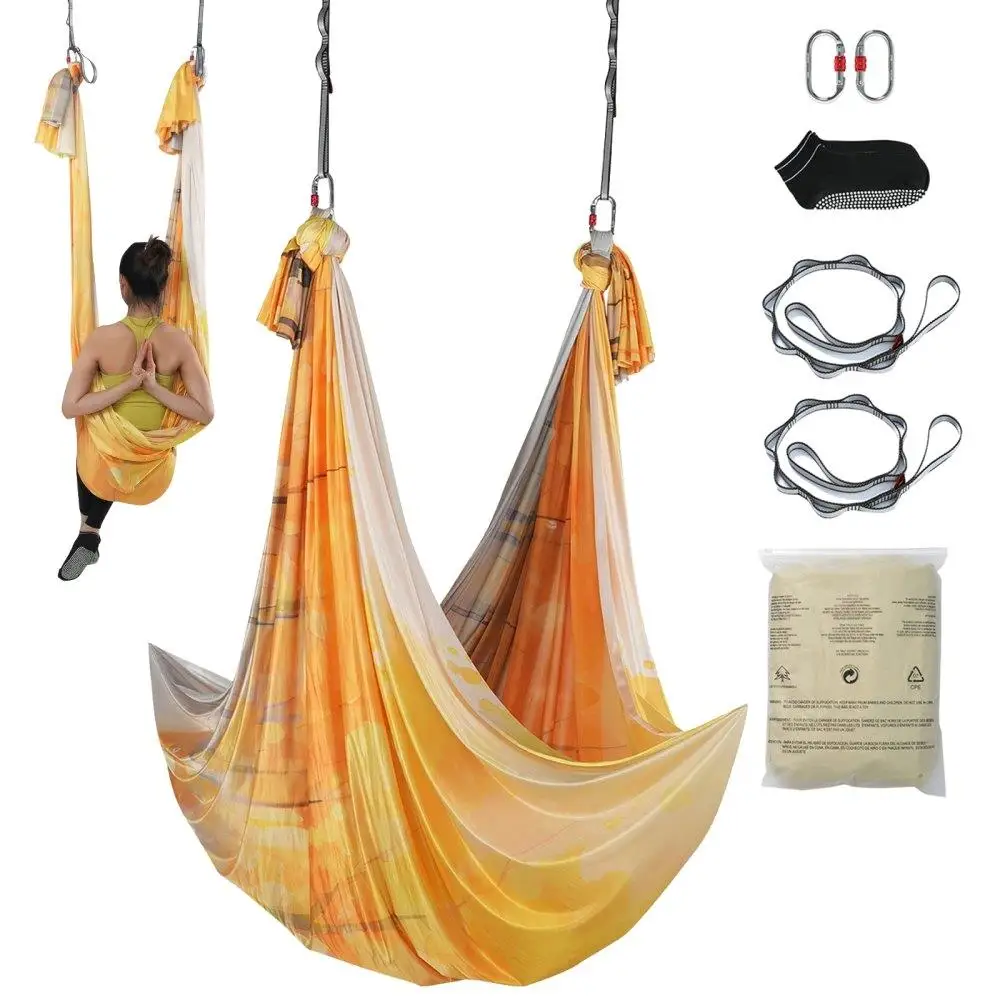 

Aerial Yoga Hammock Swing 55 Yards 100gsm Nylon Fabric Starter Kit Full Rigging Hardware Easy Set Up Guide Antigravity Flying
