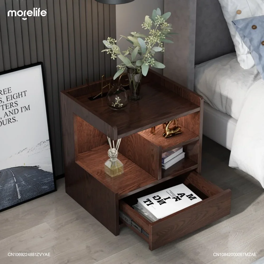 

Bedside Cabinet Simple Modern Creative Induction Lamp Pure Solid Wood Cabinet Bedroom Small Side Cabinet Storage Nightstands K01