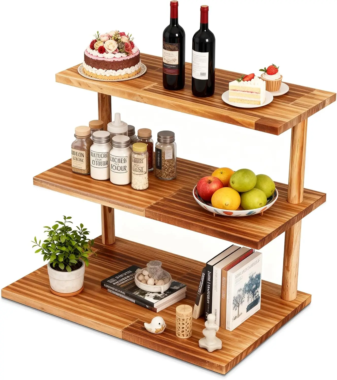 

Органайзер для кофейной станции на столешницу, 3-ярусная деревянная полка для аксессуаров кофейного бара, подставка для хранения приправ для кухни