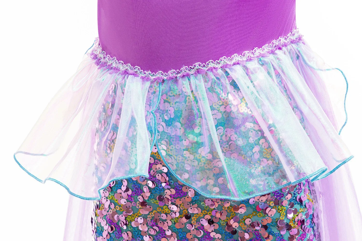 Mädchen Meerjungfrau Prinzessinnenkleid Funkelndes Pailletten-Fischschwanz-Tüllkleid Kinder Cosplay Kostüm für Geburtstag Karneval Themenparty – Detail 6