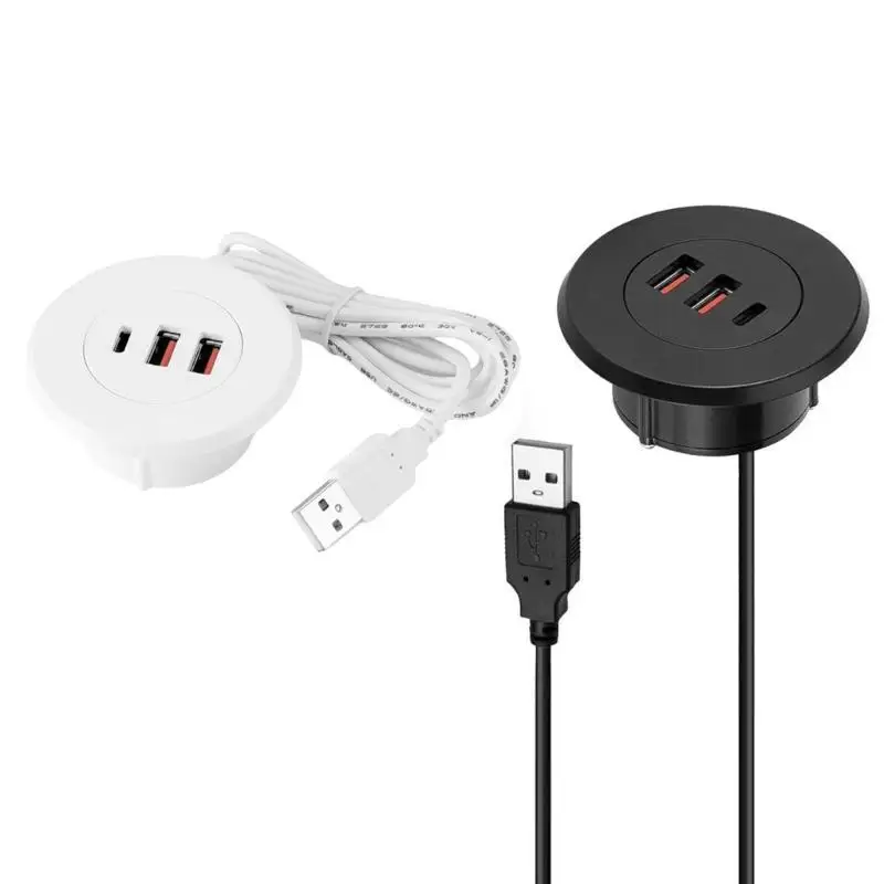 652F Easy Installs USB Type C Desk Grommets, 3 Port Hub for Organized Workspaces, with 60mm Hole