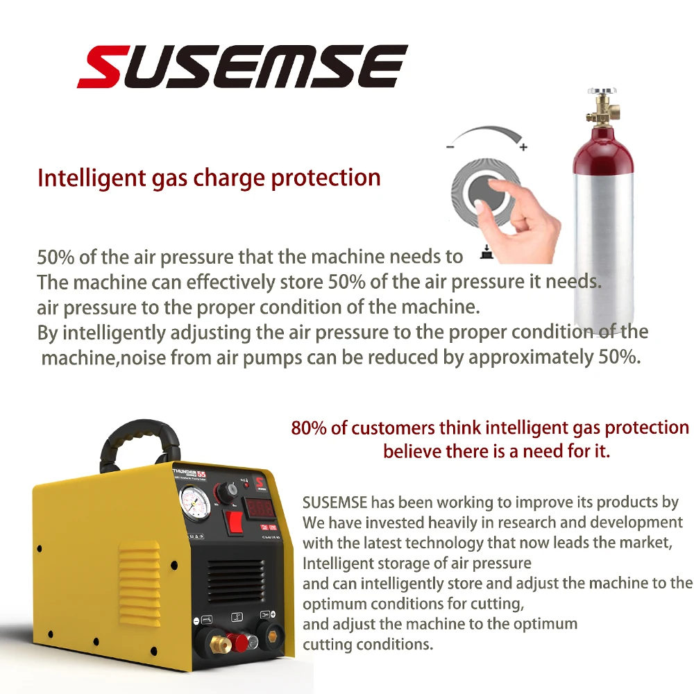 SUSEMSE Plasma Cutter 55P Amp HF IGBT Inverter  Portable Air Plasma Cutting Machine with Accessories 12MM Clean Cut for Metal