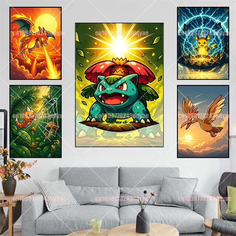 

Pokemon HD Pikachu Bulbasaur Cartoon Poster Anime Character Canvas Painting Wall Decoration Poster Children's Decoration
