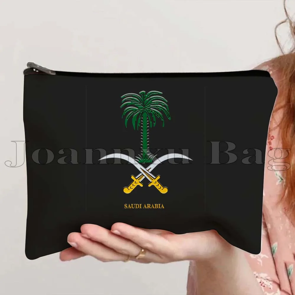 

Saudi Arabia Flag Map Emblem Camel Saudi Arabian Gifts Canvas Cosmetic Bags Makeup Toilet Bag Pencil Case Pouch Key Coin Purse