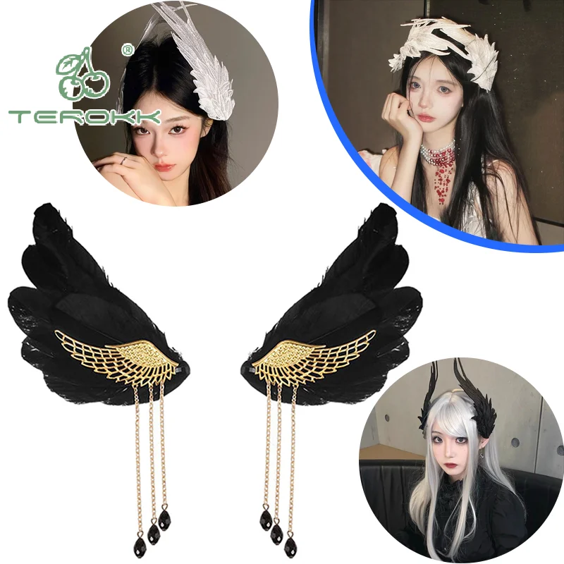 

Lolita Headwear Angel Wings Fea-ther Anime Maid Hair Clip Cosplay Party Performance Headdress Gothic Wing Hair Ornament