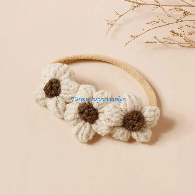 

090B Нежная вязаная повязка на голову для ребенка с цветочным акцентом, реквизит для фотографий на 100 дней и для особых случаев
