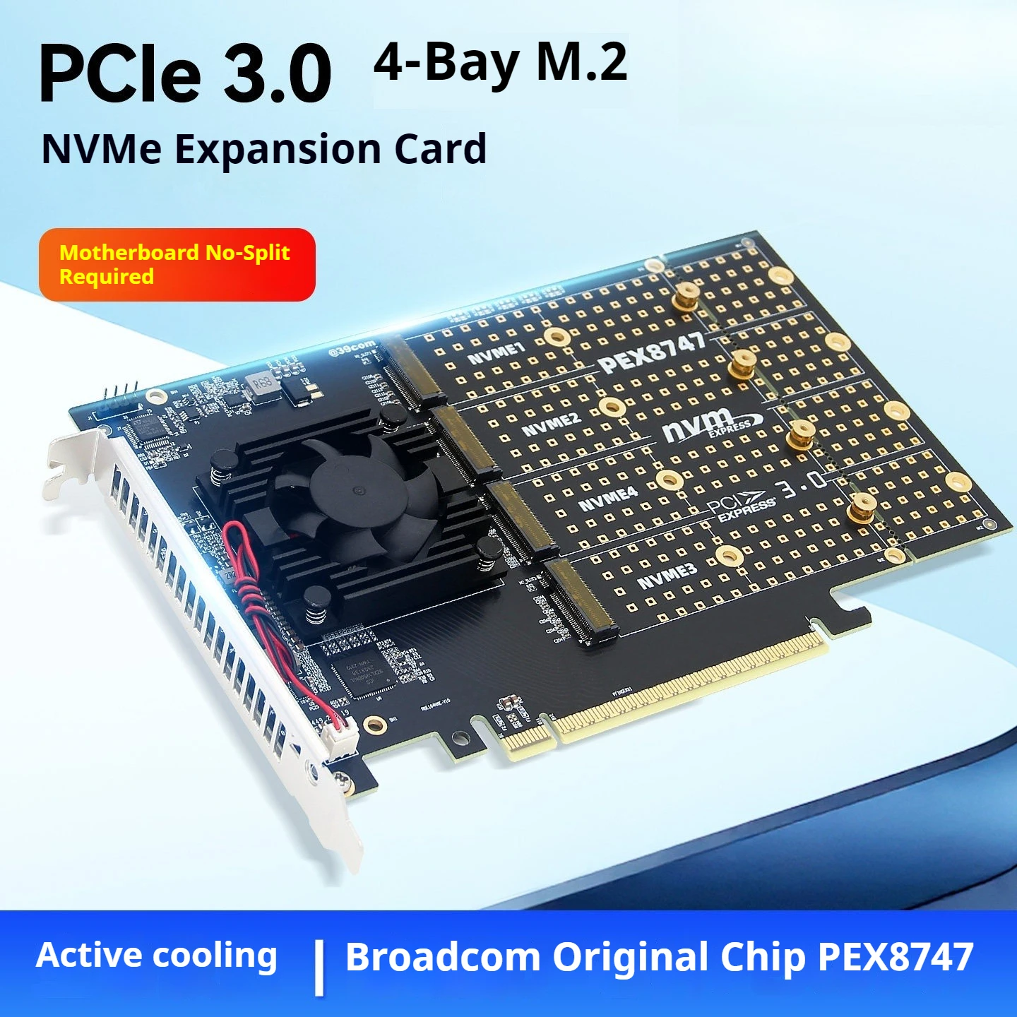 Plx8747 PCIe expansion card, no splitting, support Flying Bull, four-disc M.2 plx8747 PCIe to four-disc Nvme mute