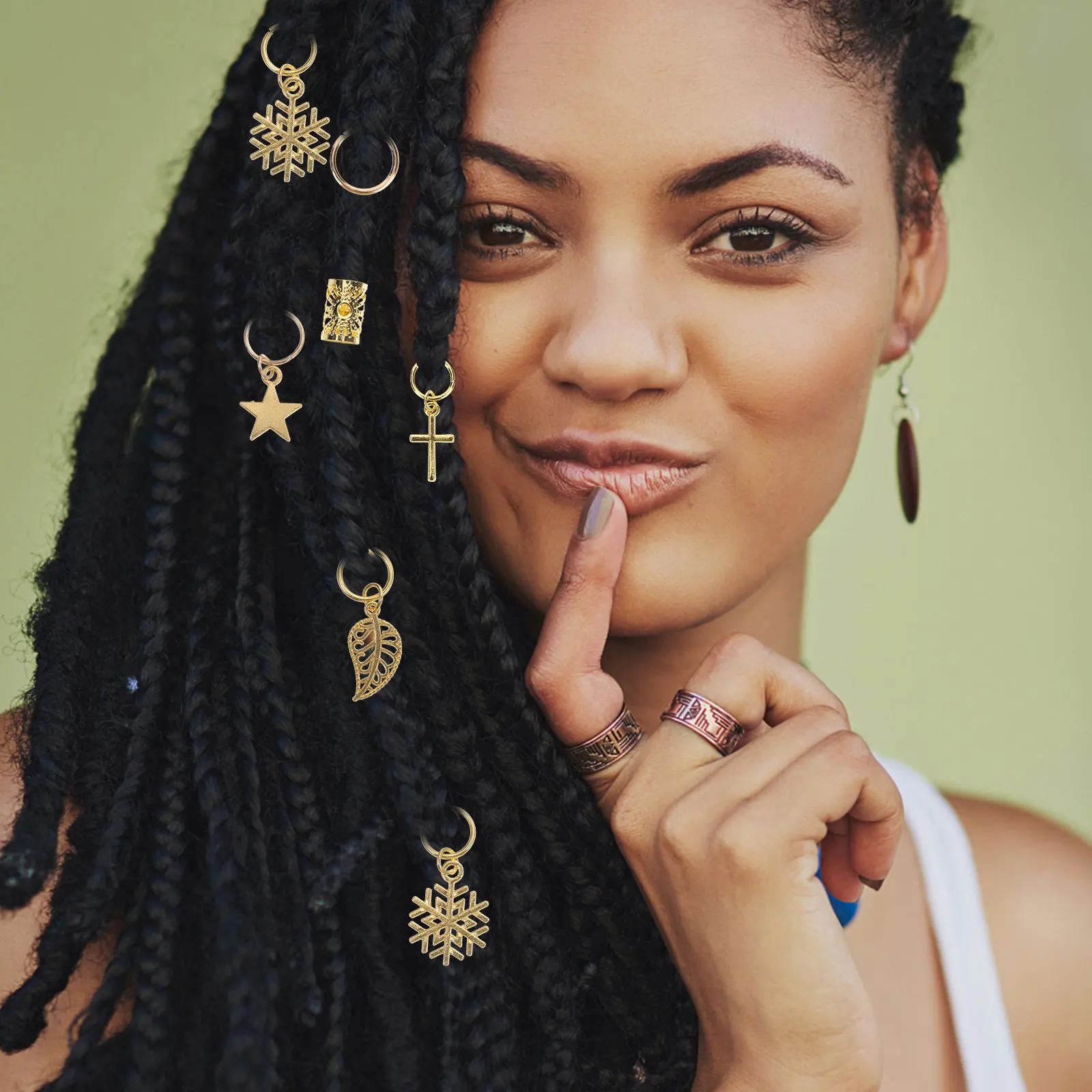 

80Pcs Hair Jewelry for Braids Premium Alloy Braid Rings Charms Cuffs for Dreadlock Hair Decor Christmas Birthday Costume Party